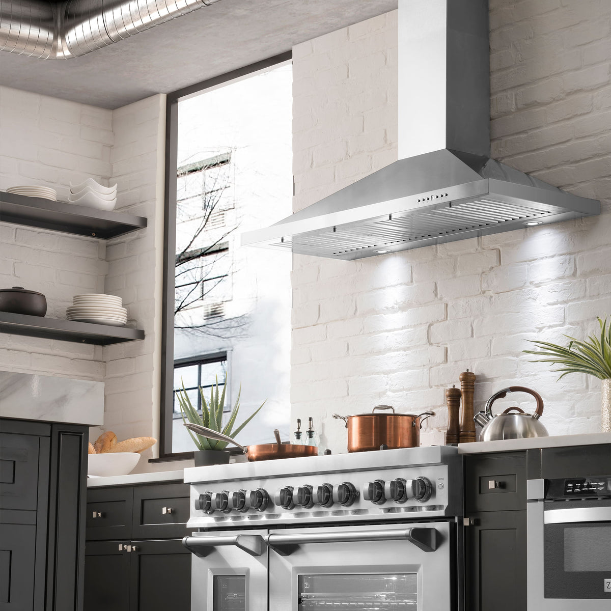 ZLINE - 48 inches - Externally Vented & Convertible - Wall Range Hood - Silver
