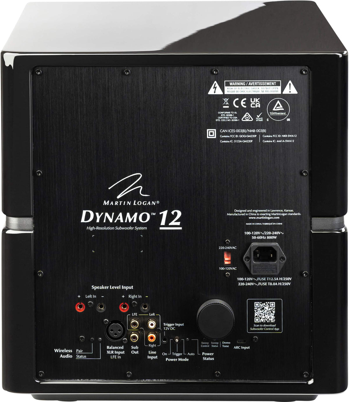 MartinLogan - Dynamo 12, 12” Sealed, Powered Subwoofer, with Magnitude MT-1.6kW Amplifier, Sub Control App, and Wireless Built-In - Gloss Black