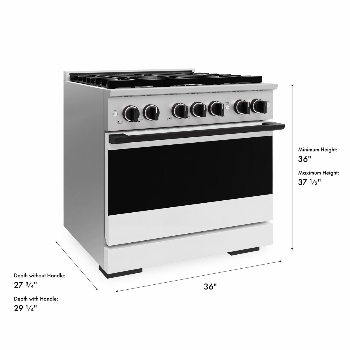 ZLINE - Autograph 36 in. 5.2 cu. ft. Marino Dual Fuel Freestanding Range with 6 Gas Burner Cooktop with White & Black Accents - White Matte