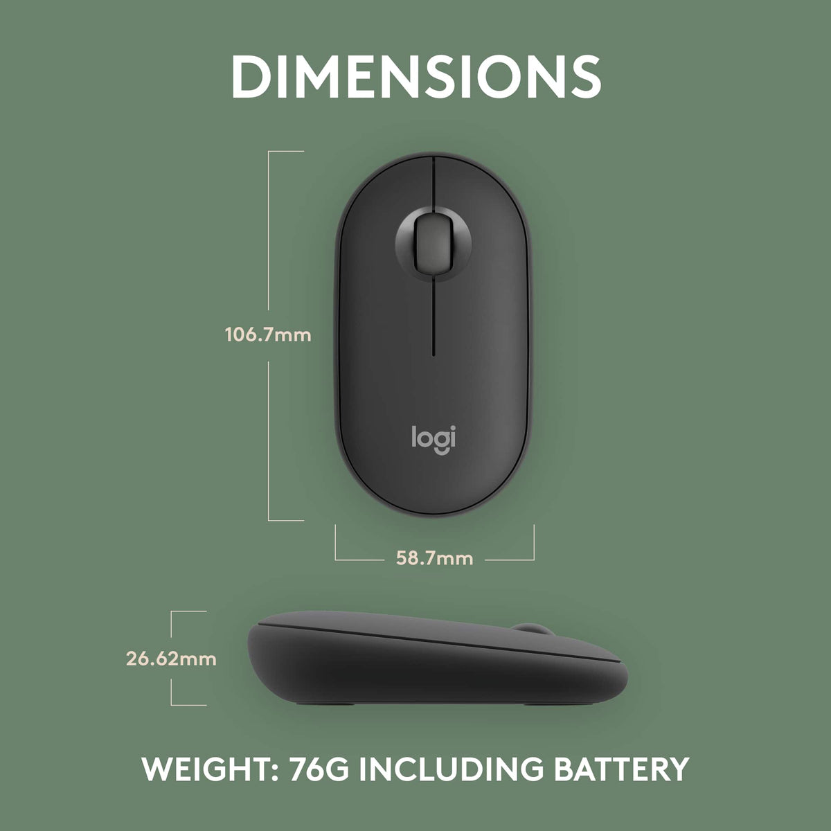 Logitech - Pebble Mouse 2 M350s Slim Lightweight Wireless Bluetooth Optical Silent Ambidextrous Mouse with Customizable Buttons - Wireless - Graphite