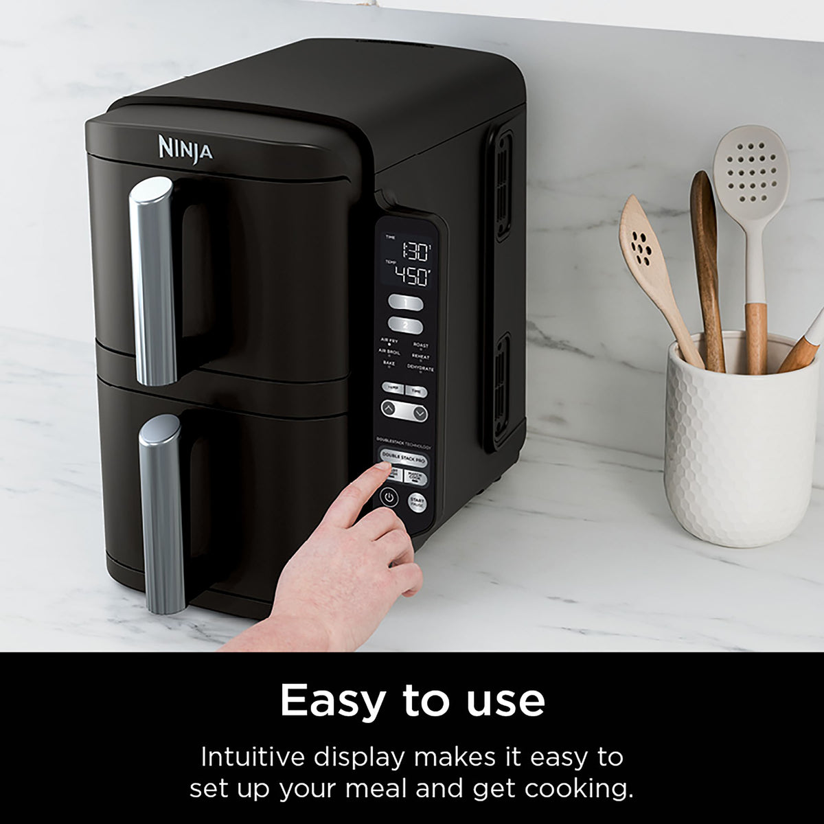 Ninja - DoubleStack 8 QT, 6-in-1, 2-Basket Air Fryer, Space Saving Design - Black