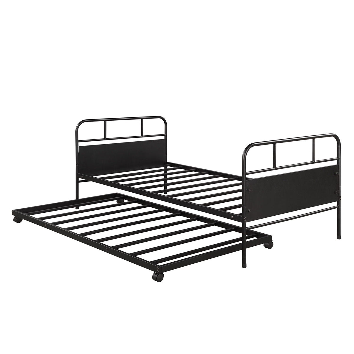 Twin Size Daybed Platform Bed Frame With Trundle Built In Casters - Black