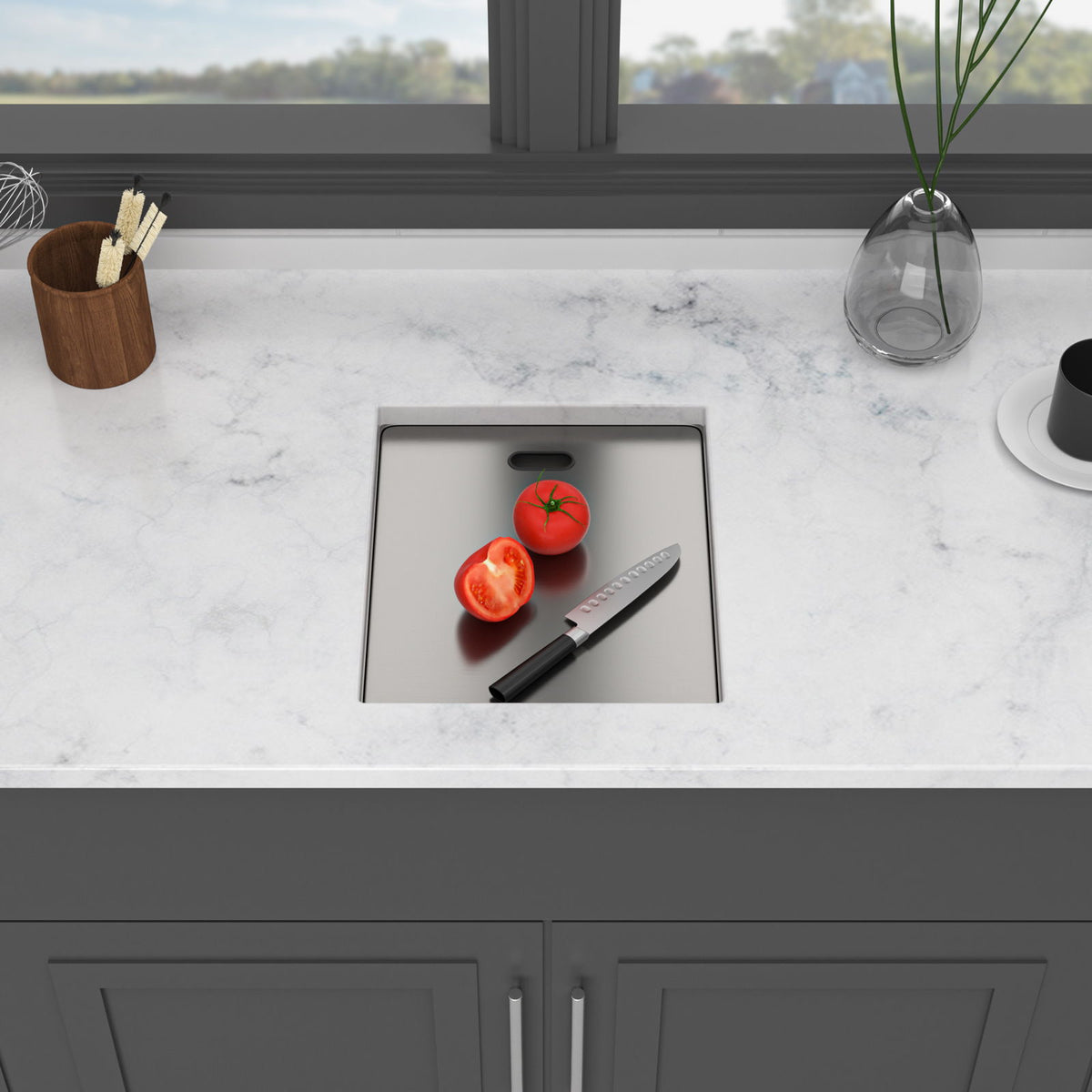 Modern Undermount Bar Sink With Folding Faucet