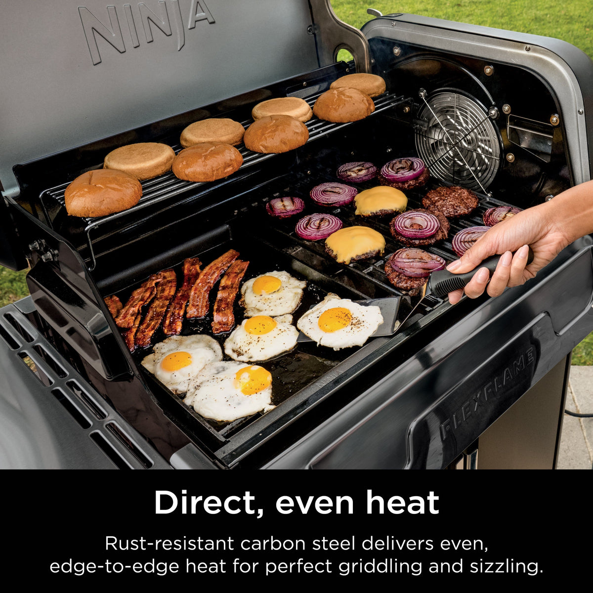 Ninja - FlexFlame Premium Half Griddle Plate with Grease Drain, Rust Resistant, Combo Cook, Even Heating, Upgrade for FlexFlame - Black
