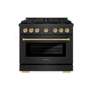 ZLINE - 36 in. Wide 6 Burner Autograph 5.2 cu. ft. Manual Clean Freestanding DuoPro Gas Range with Bronze Accents - Black Satin Stainless Steel