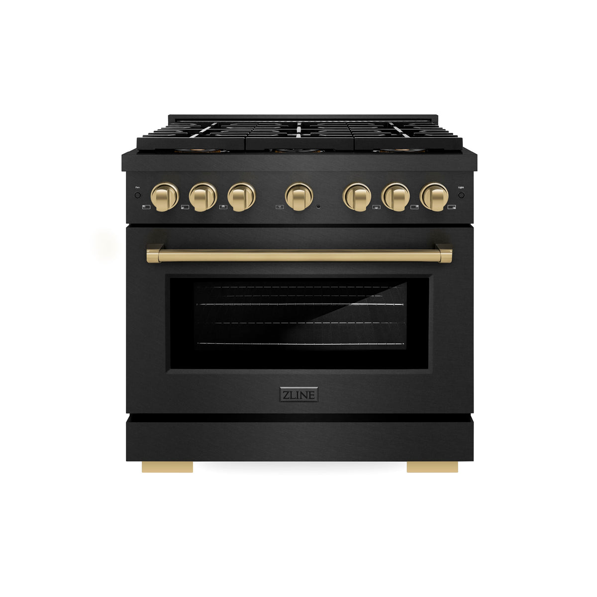 ZLINE - 36 in. Wide 6 Burner Autograph 5.2 cu. ft. Manual Clean Freestanding DuoPro Gas Range with Bronze Accents - Black Satin Stainless Steel