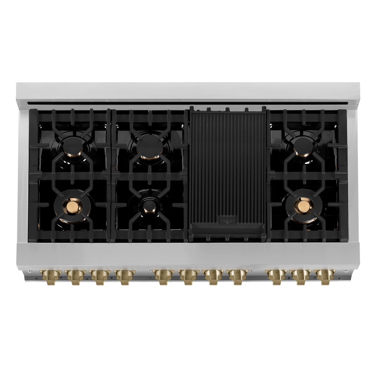 ZLINE - 48 in. Wide 8 Burner Autograph 6.0 cu. ft. Legacy Freestanding Dual Fuel Range with Convection Oven w/ Bronze Accents - Stainless Steel