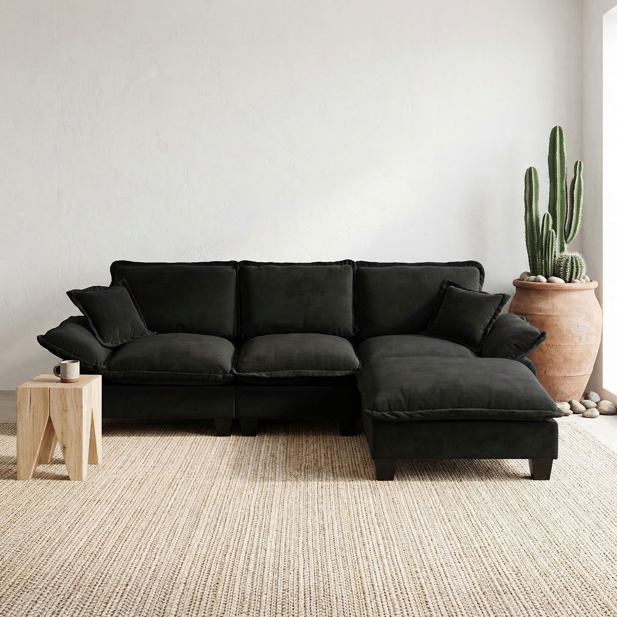 Sofá seccional modular con otomana y cojines móviles