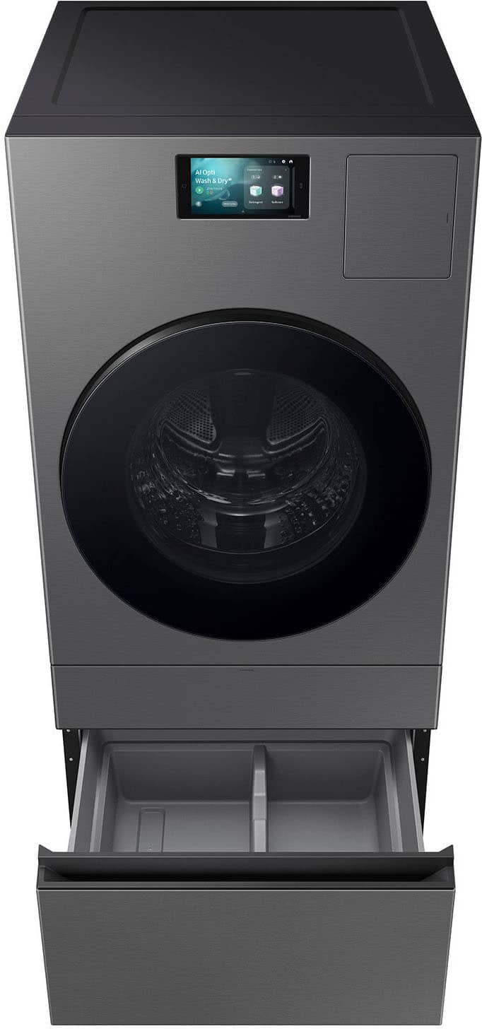 Samsung - Bespoke AI All-in-One Washer/Dryer Laundry Pedestal with Storage Drawer - Dark Steel