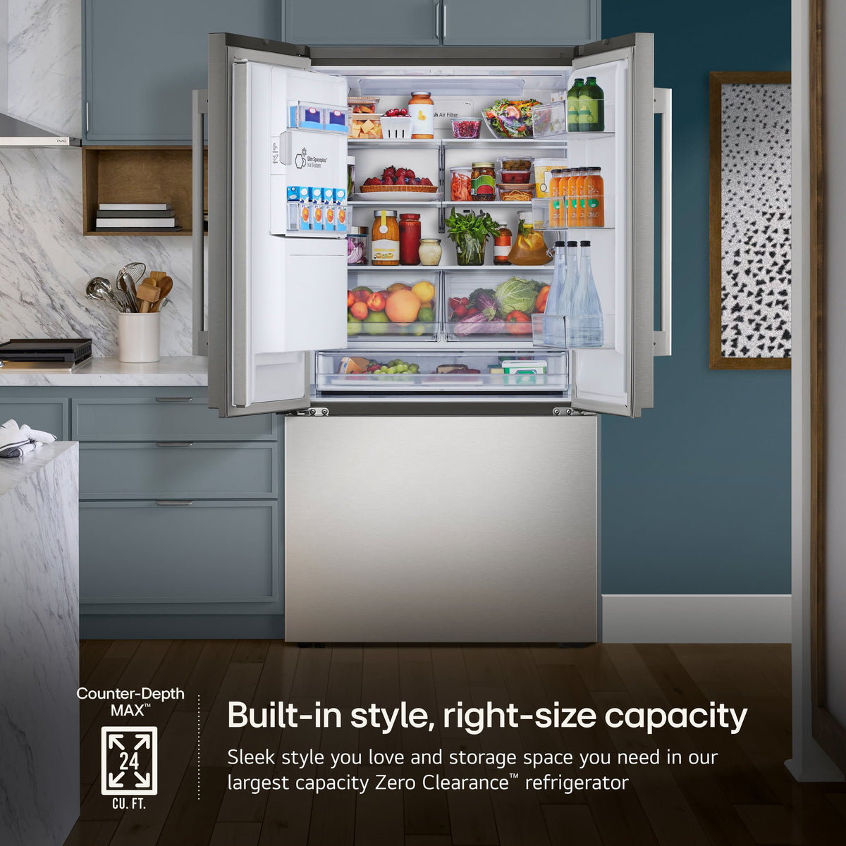 LG - 36-in Counter-Depth MAX 23.7 Cu. Ft. French Door Smart Refrigerator with Zero Clearance - Stainless Steel