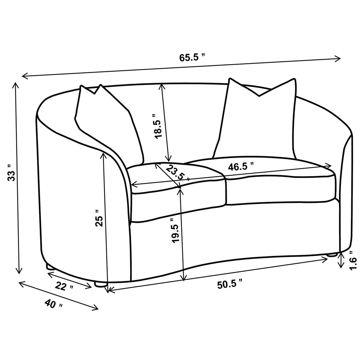 Rory - Sloped Arms Loveseat With Pillows - White