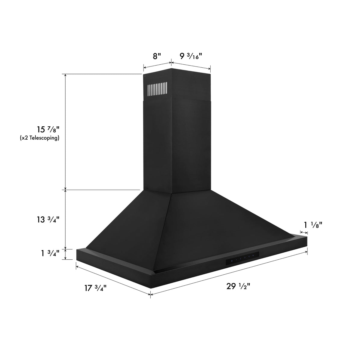 ZLINE - 30 inches - Externally Vented - Wall Range Hood - Black Stainless Steel