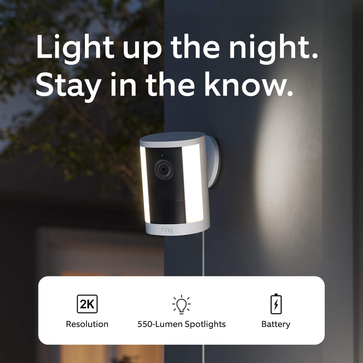 Ring - Spotlight Cam, Plug-In (newest model), Wide-Angle Retinal 2K Video, 6x Enhanced Zoom, Motion-Activated Spotlights - White