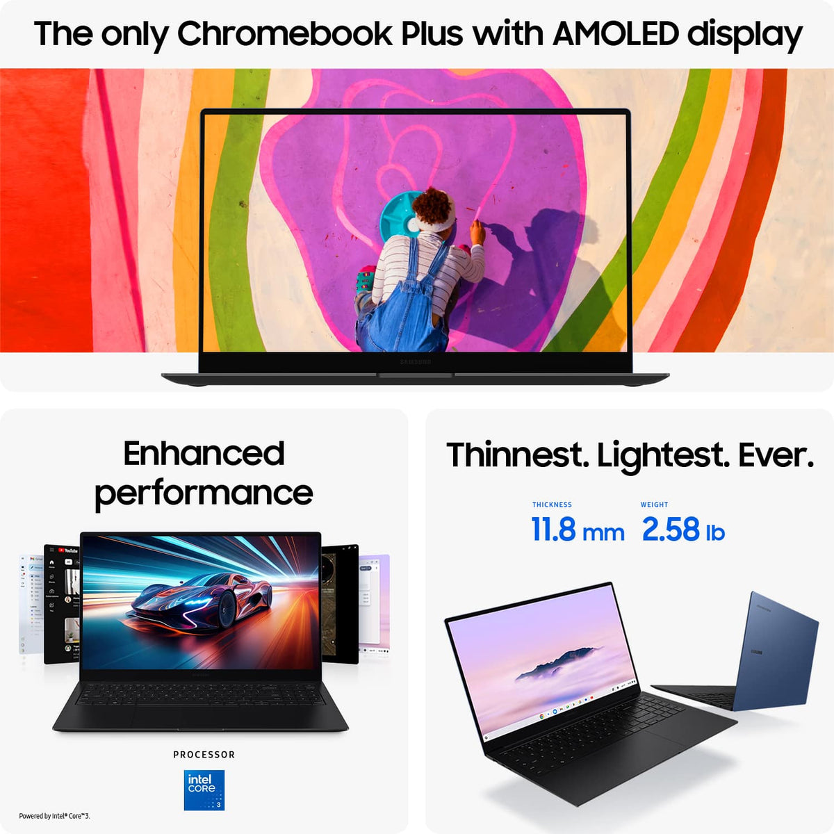 Samsung - Galaxy Chromebook Plus 15.6” with Google AI - AMOLED display - Intel Core 3 - 8GB Memory 256GB Storage - Neptune Blue