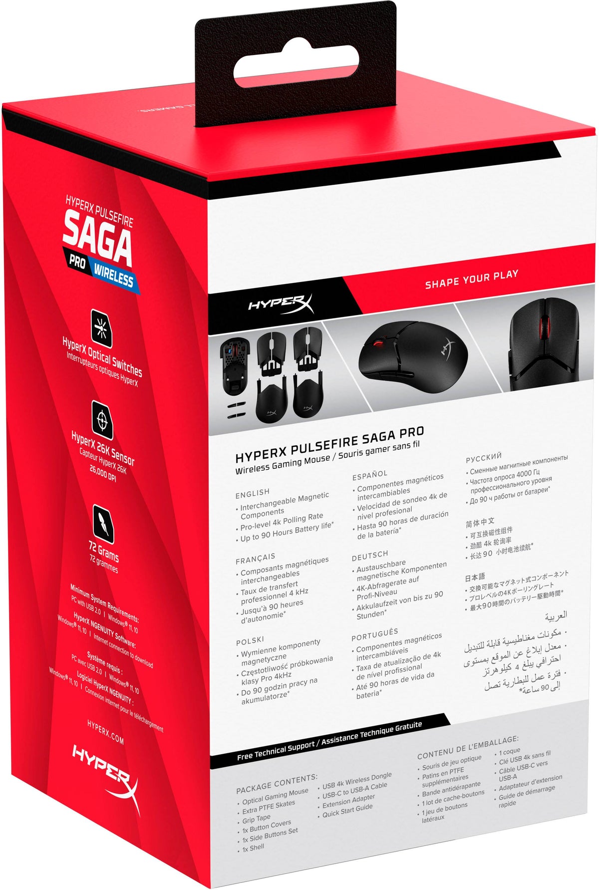 HyperX - Pulsefire Saga Pro Lightweight Wireless Optical Gaming Mouse with 4K Polling Rate - Wireless - Black