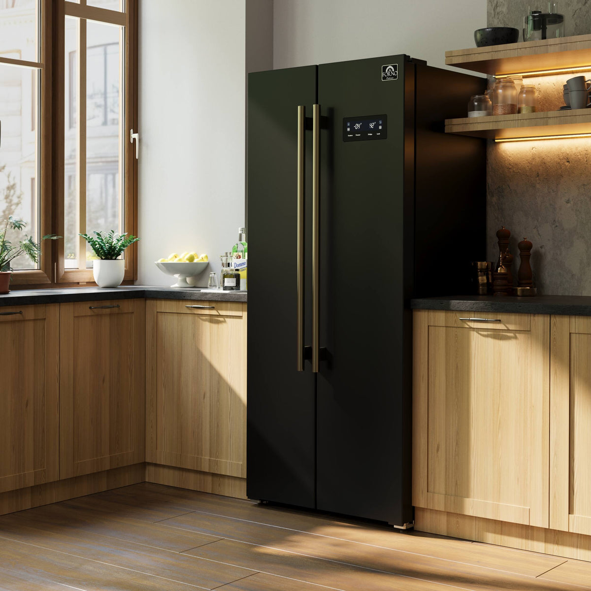 Forno Appliances - 33 in. Wide Salerno 15.6 Cu. Ft. Freestanding Counter-Depth Side-by-Side Refrigerator with Customizable Handles - Black