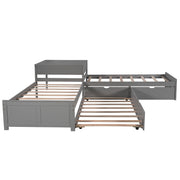 L Shaped Platform Bed With Trundle And Drawers Linked With Built In Desk