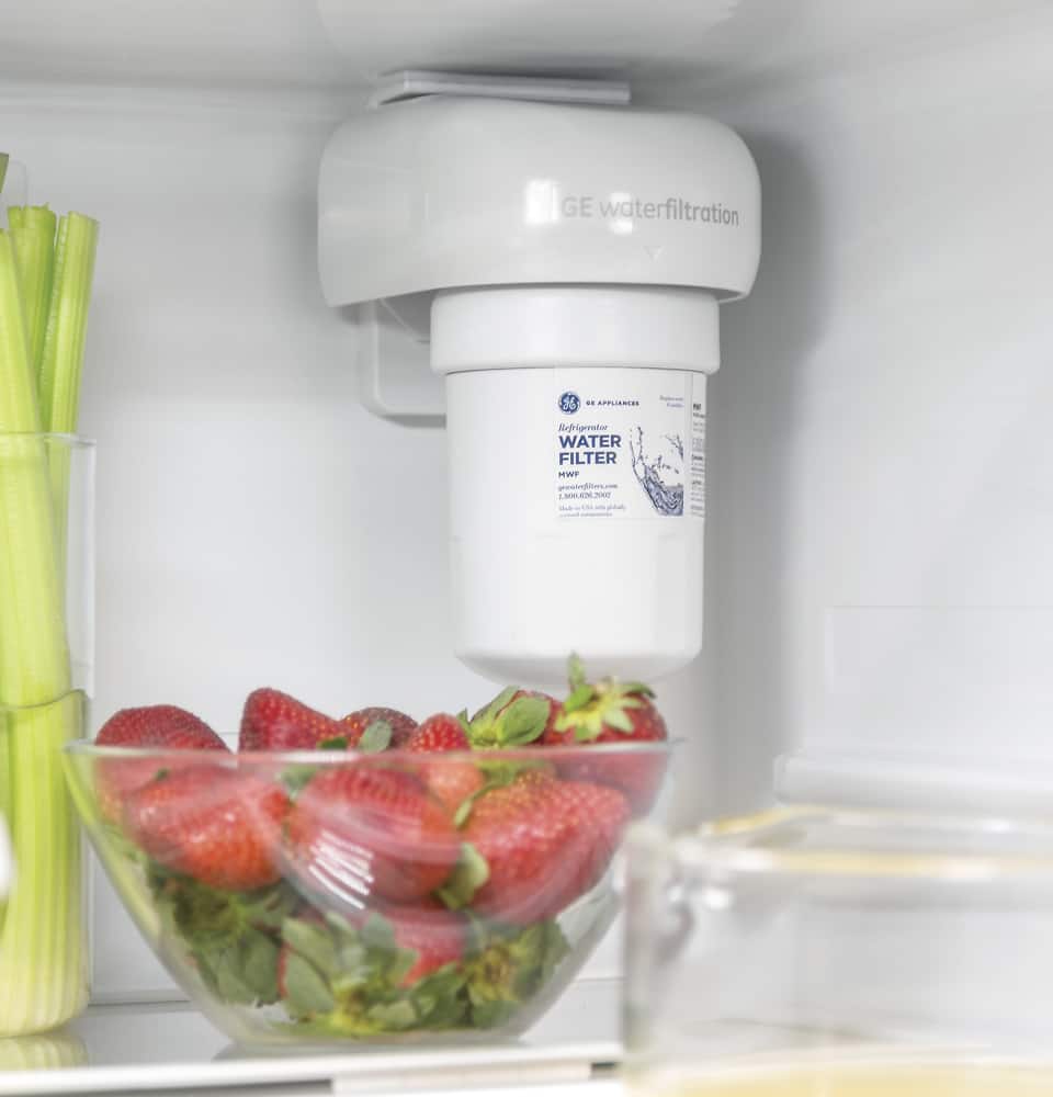 GE - 33 in. Wide 24.7 Cu. Ft. French Door Refrigerator with Internal Water Dispenser - Slate