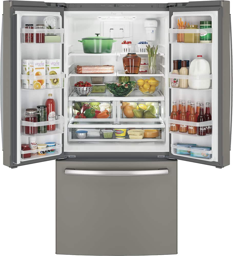 GE - 33 in. Wide 24.7 Cu. Ft. French Door Refrigerator with Internal Water Dispenser - Slate
