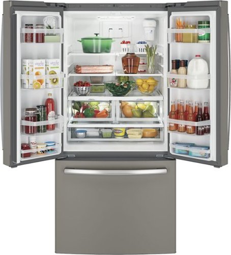GE - 33 in. Wide 24.7 Cu. Ft. French Door Refrigerator with Internal Water Dispenser - Slate