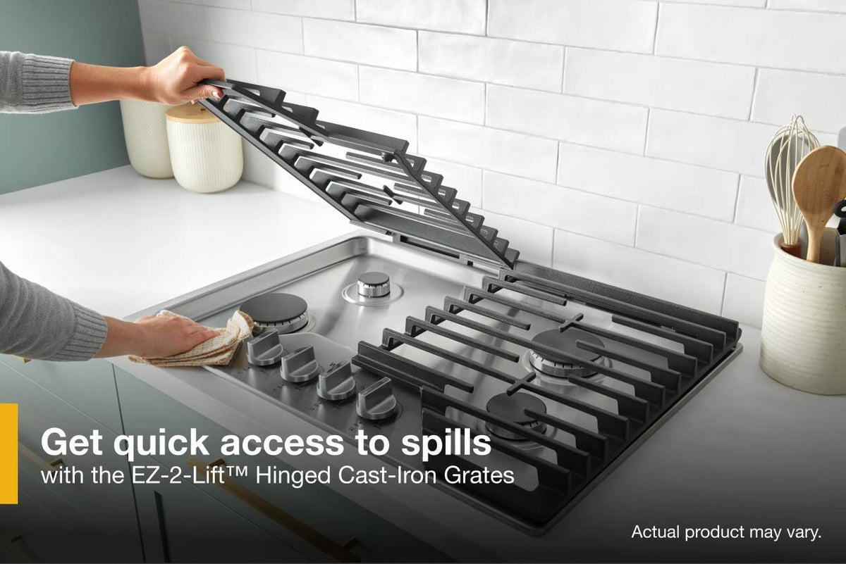 Whirlpool - 30 in. Wide 4 burners Built-In Gas Cooktop with EZ-2-Lift Hinged Cast-Iron Grates - Black Stainless Steel