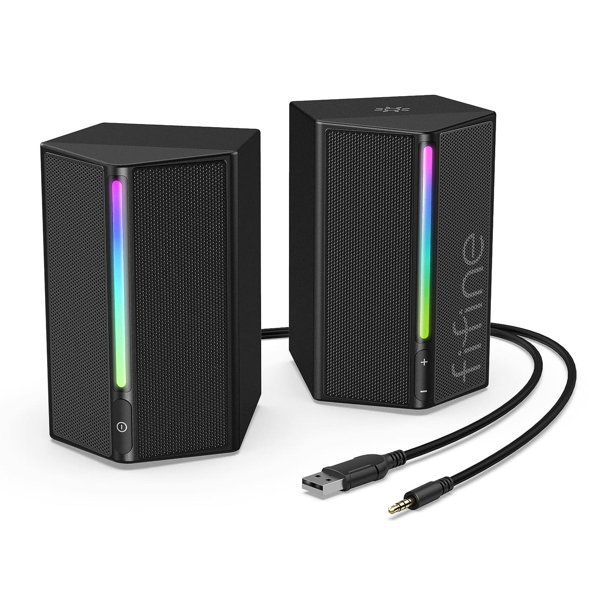 FIFINE - RGB Gaming Speakers, Wired Desktop PC Speakers with Volume Control, 3.5mm Aux for Laptop Monitor Phone Tablet - Black