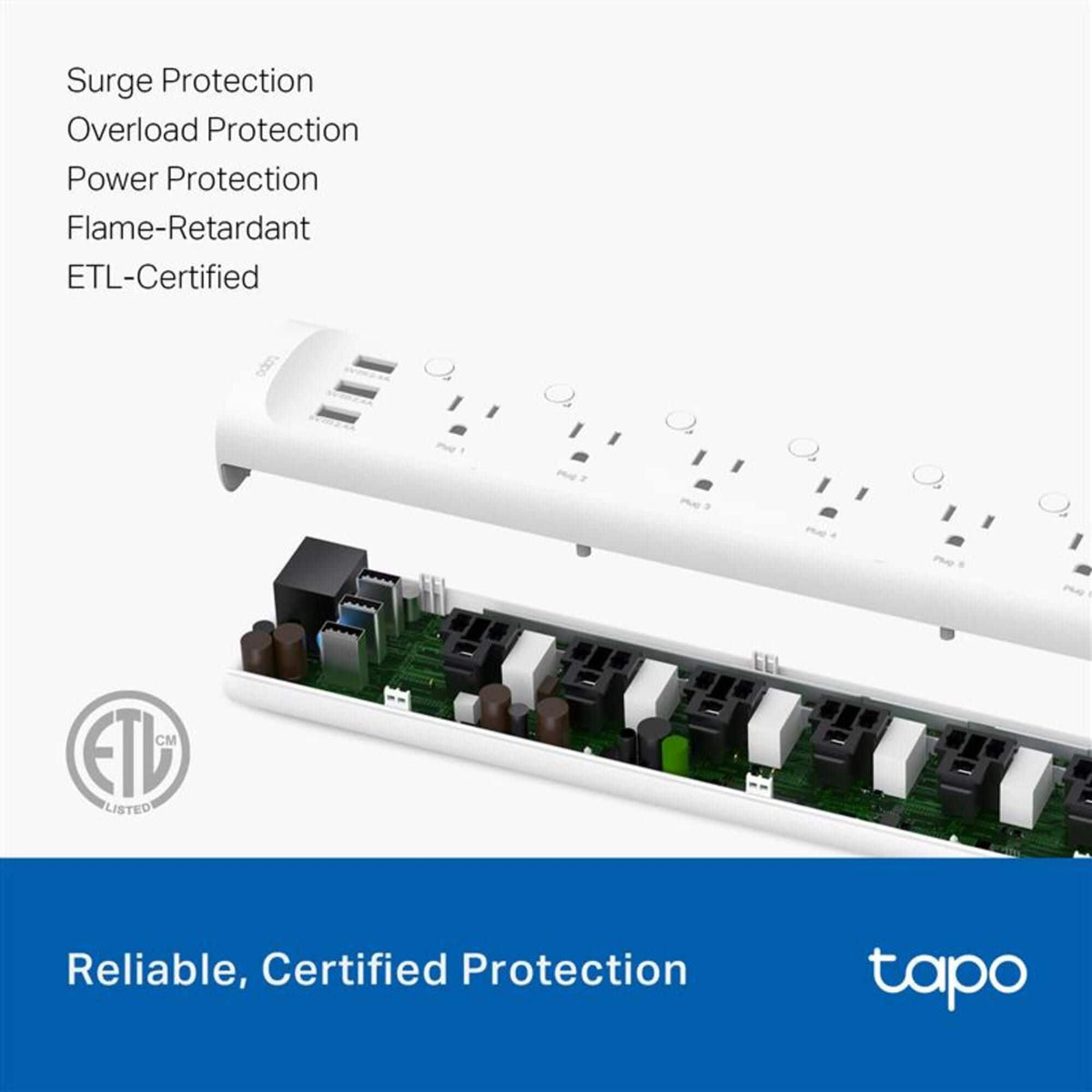 TP-Link - Tapo P316M Smart Power Strip with 6 Individually Controlled Smart Outlets & 3 USB Ports with Surge Protection - White