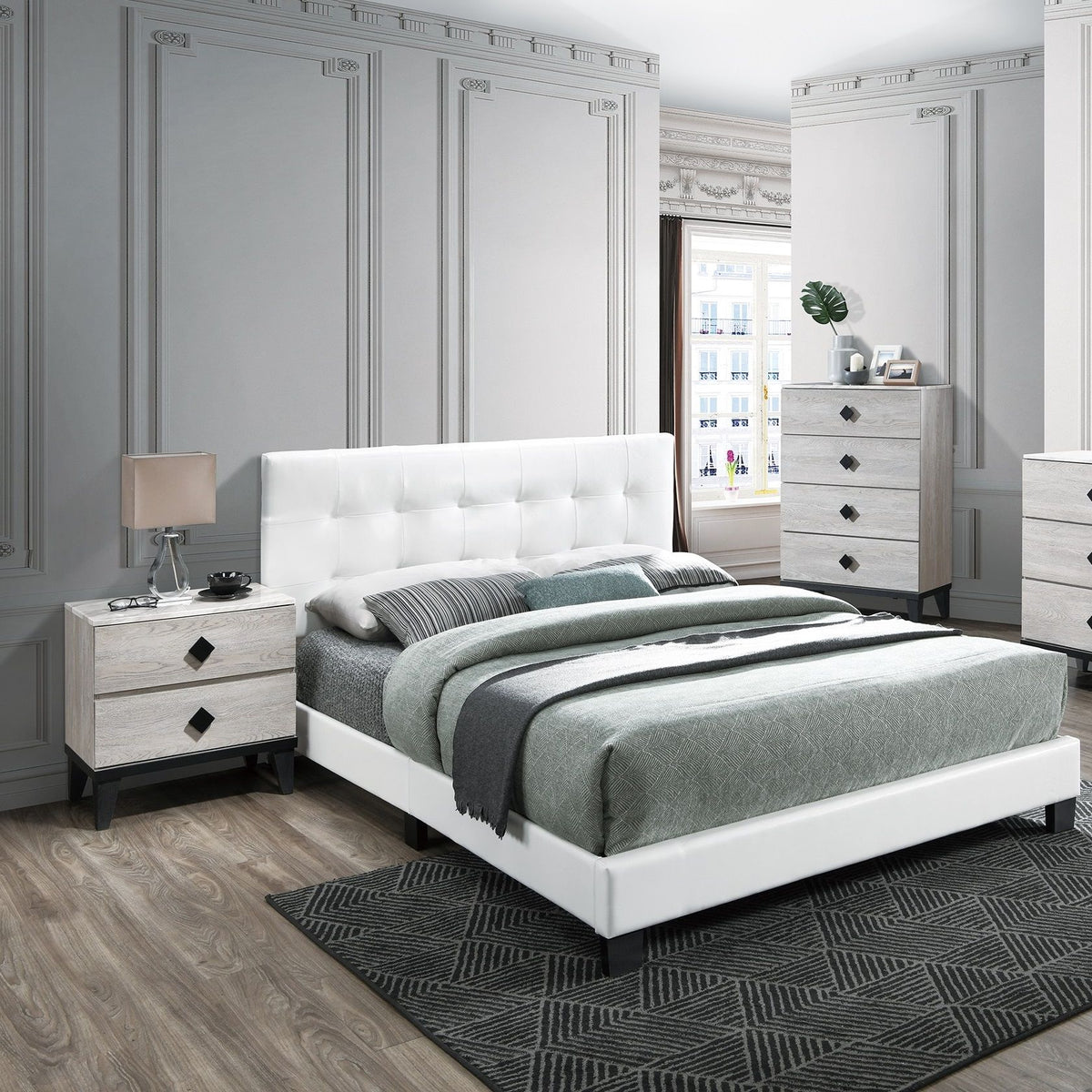 Cama de estilo contemporáneo, cabecera rectangular