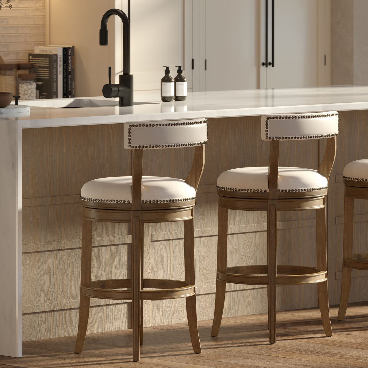Taburete y asiento y respaldo tapizados