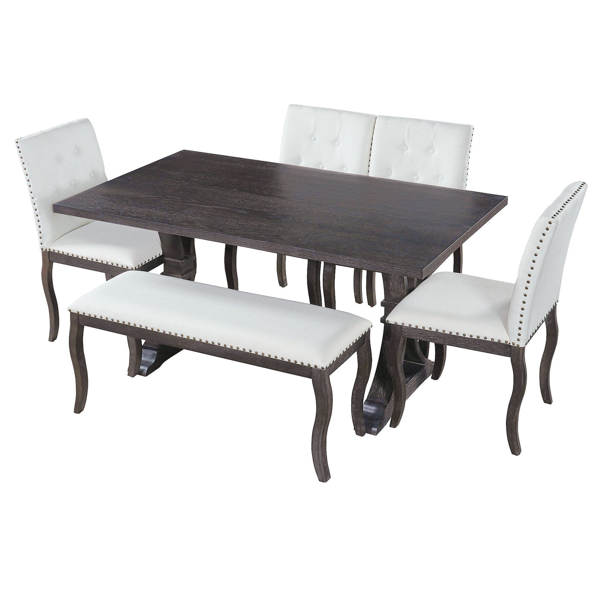 Juego de comedor con banca, 6 piezas