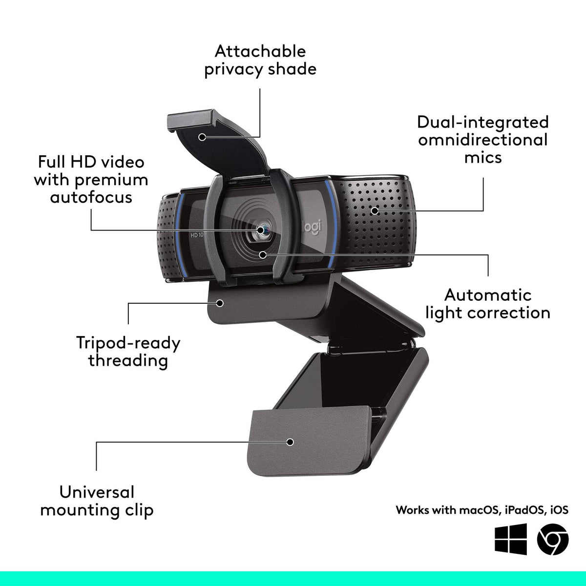 Logitech - C920e HD 1080p Mic-Enabled Webcam, Certified for Zoom, Microsoft Teams compatible, TAA Compliant - Black
