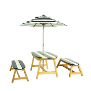 Mesa de picnic Naturally Playful para niños con sombrilla, diversión en interiores / exteriores - Rayas azules / blancas