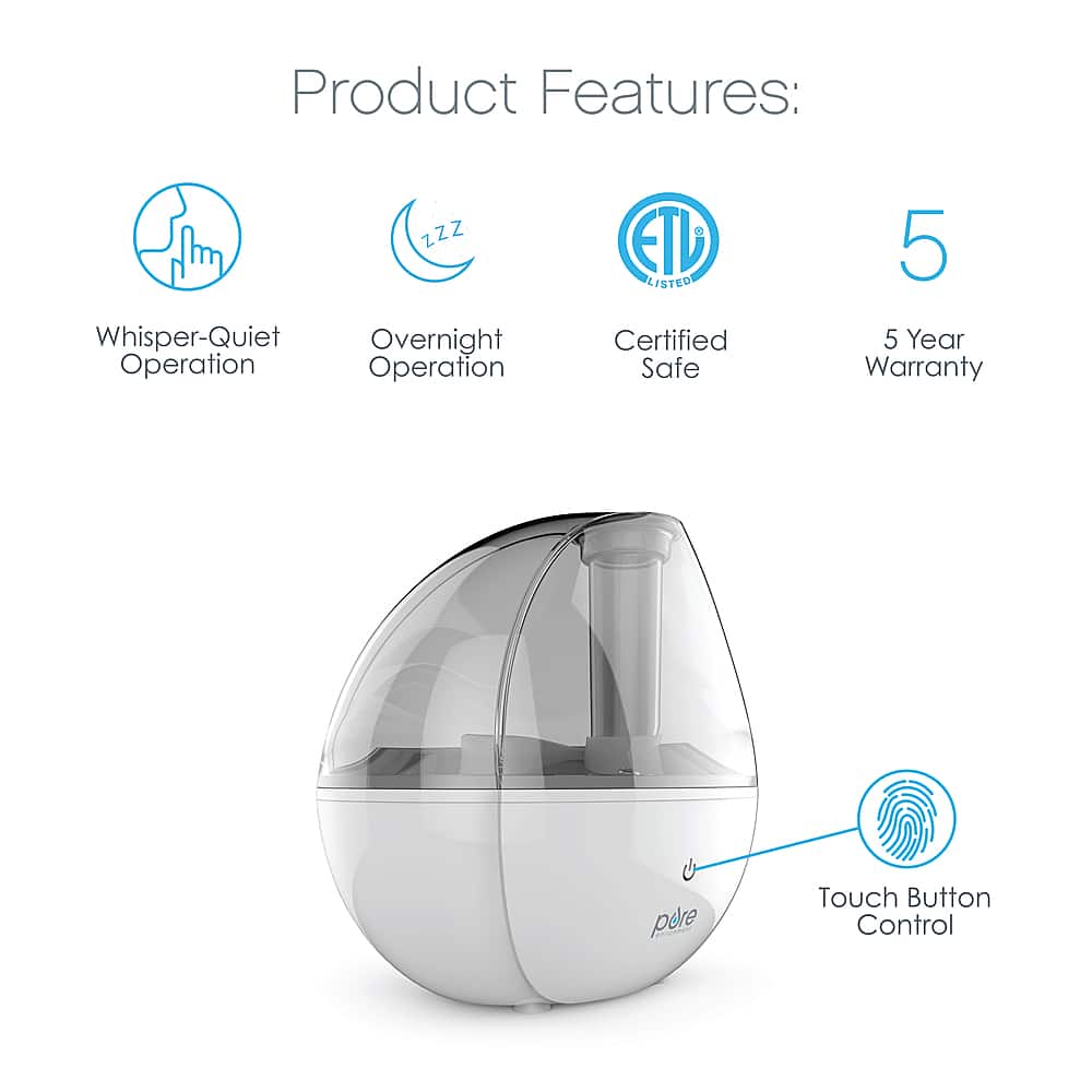 Pure Enrichment - Ultrasonic Cool Mist Humidifier with Optional Night Light - White