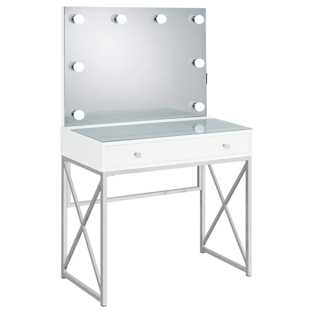 Hamlin - Tocador de maquillaje con espejo iluminado y taburete acolchado - Blanco