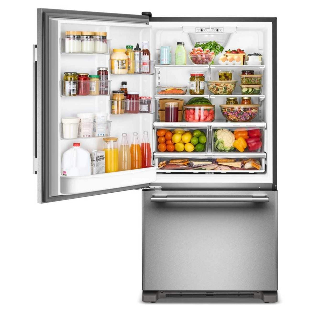 KitchenAid - 22 Cu. Ft. 33-Inch Standard-Depth Bottom Mount Refrigerator with Left Door Swing - Stainless Steel