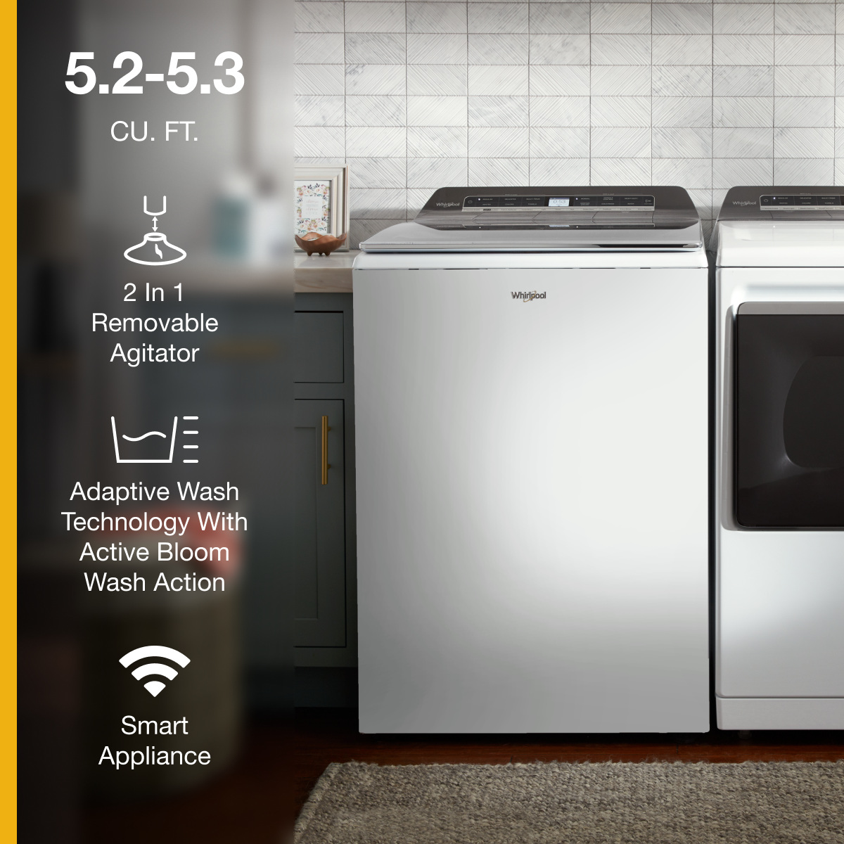 Whirlpool - 5.2/5.3 Cu. Ft. High Efficiency Smart Top Load Washer with 2 in 1 Removable Agitator - White