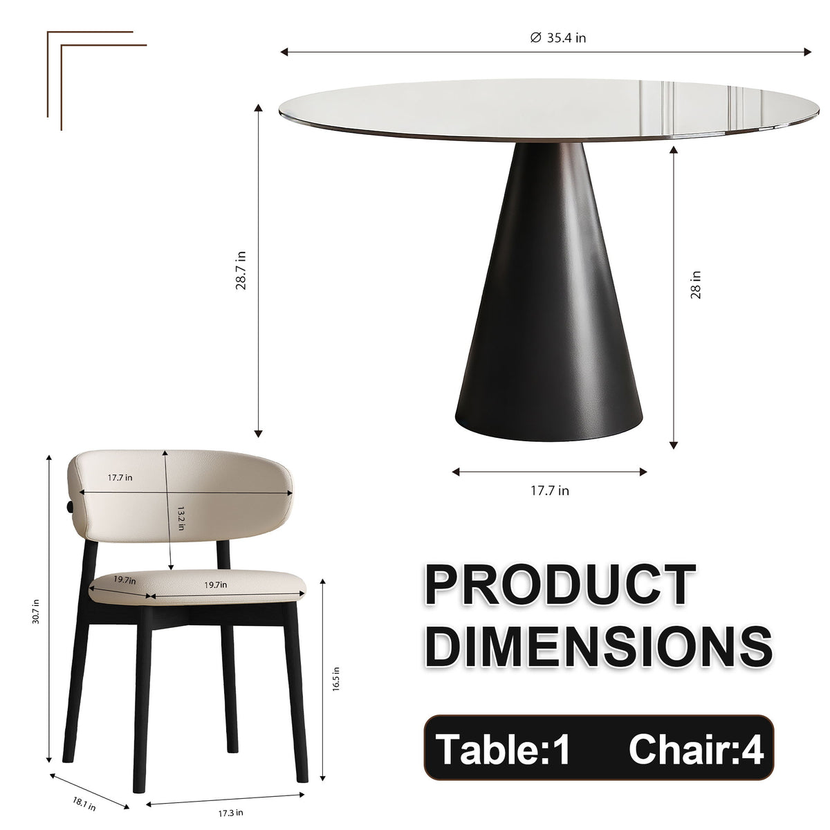 Mesa de comedor redonda con superficie de vidrio templado - Negro / Marrón