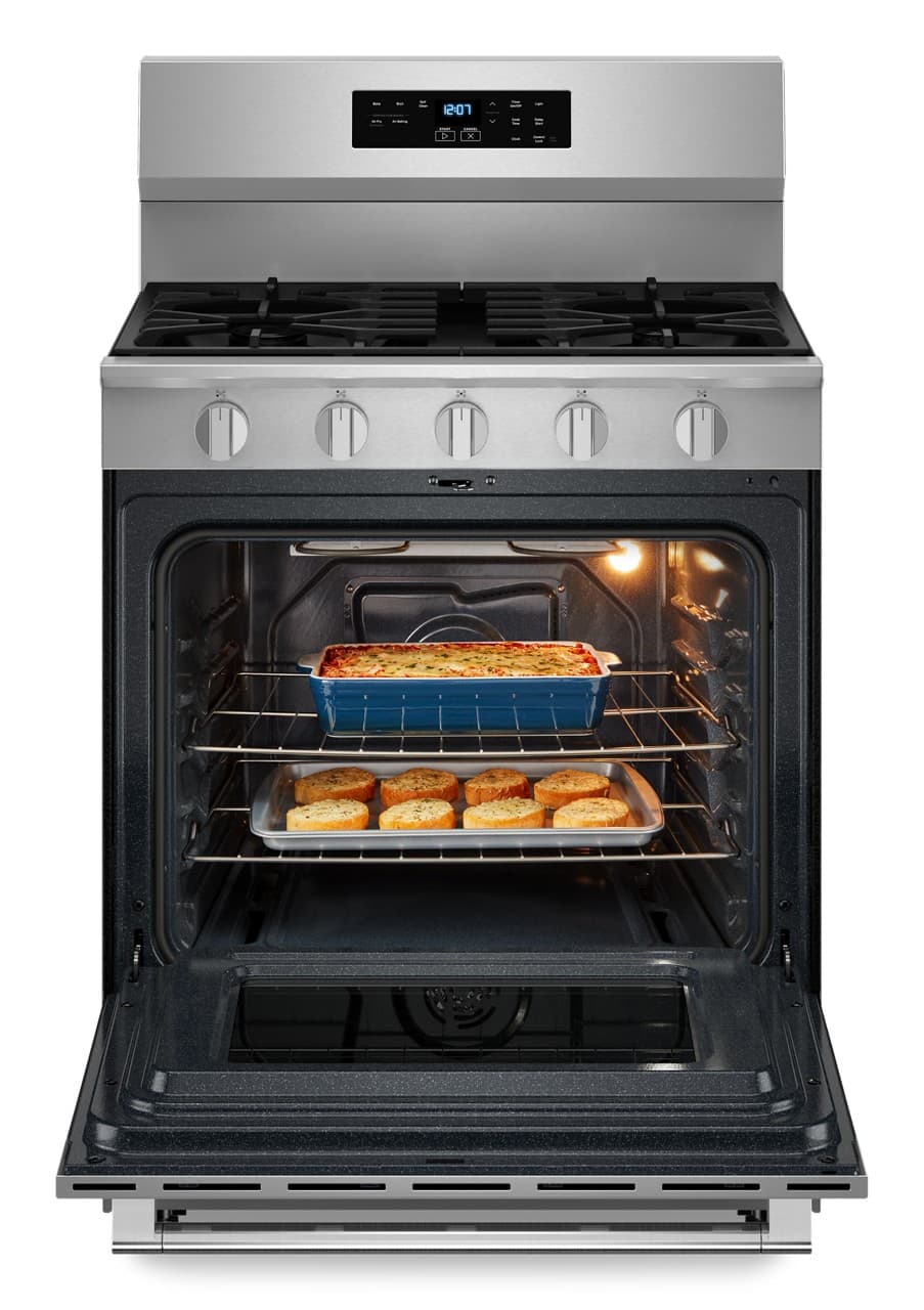 Maytag - 30 in. Wide 5 burners 5.0 cu. ft. Freestanding Gas Range With No Preheat Air Fry and Air Baking - Stainless Steel