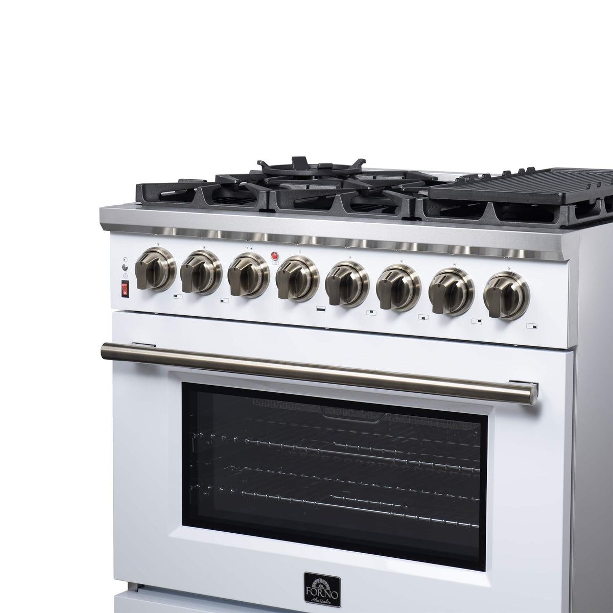 Forno Appliances - 36 in. Wide 6 Burner Massimo 5.36 Cu. Ft. Freestanding Dual Fuel True Convection Range with Air Fryer Basket - White