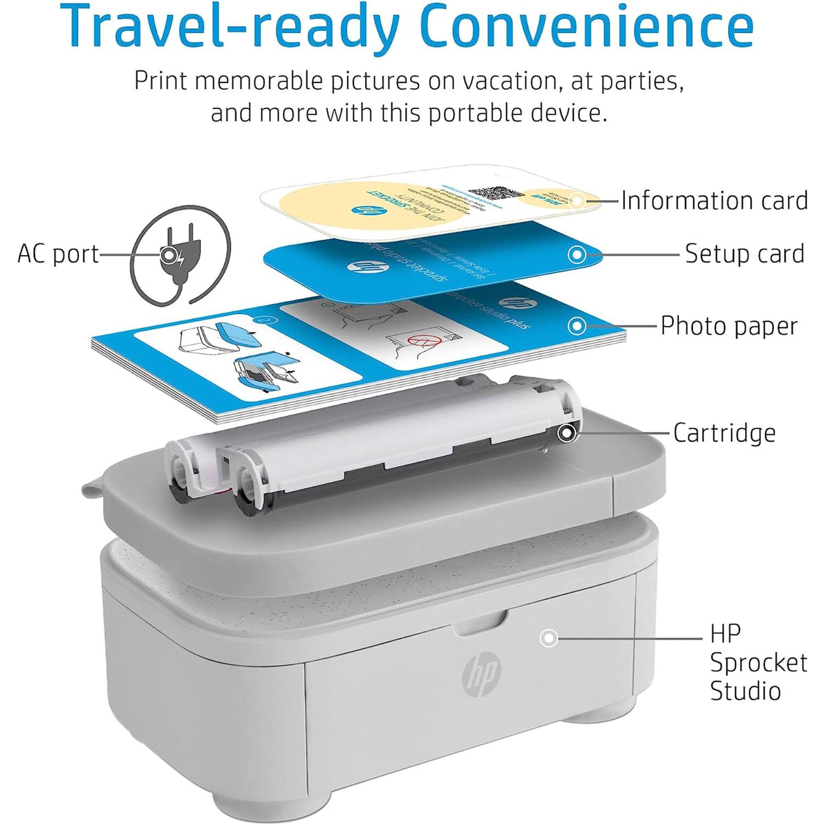 HP - Sprocket Studio Plus WiFi Photo Printer, Compatible with iOS and Android - White