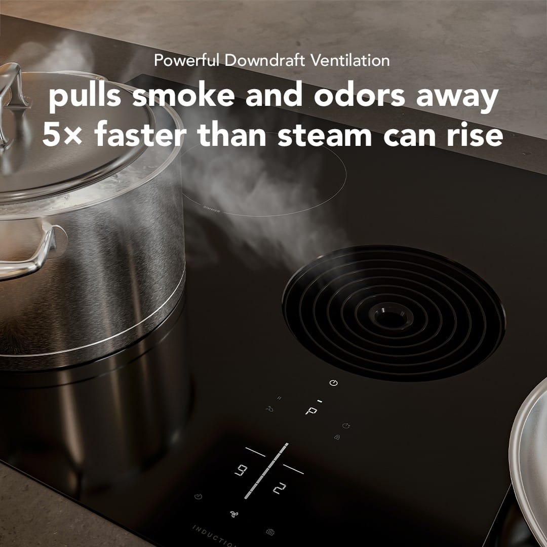 KitchenAid - 30 in. Wide 4 element Built-In Downdraft Electric Induction Cooktop with Quiet Ventilation - Black