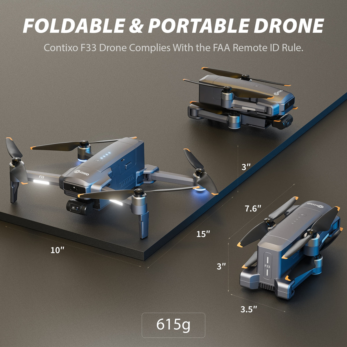 Contixo - F33 Vortex 4K GPS Drone with 2-Axis Gimbal, 6KM Range, 40-Min Flight, 5.5" HD Screen & Brushless Motor - Dark Gray