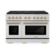 ZLINE - 48 in. Wide 8 Burner Autograph 6.7 cu. ft. Freestanding Paramount DuoPro Dual Fuel Range with Gold Helix Handles - Stainless Steel