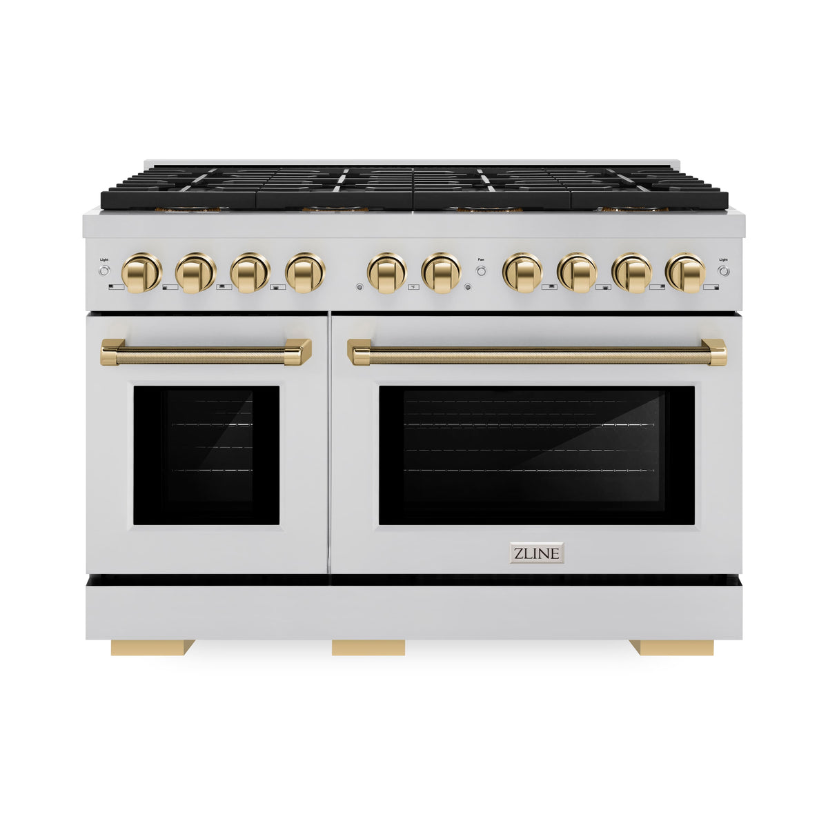 ZLINE - 48 in. Wide 8 Burner Autograph 6.7 cu. ft. Freestanding Paramount DuoPro Dual Fuel Range with Gold Helix Handles - Stainless Steel