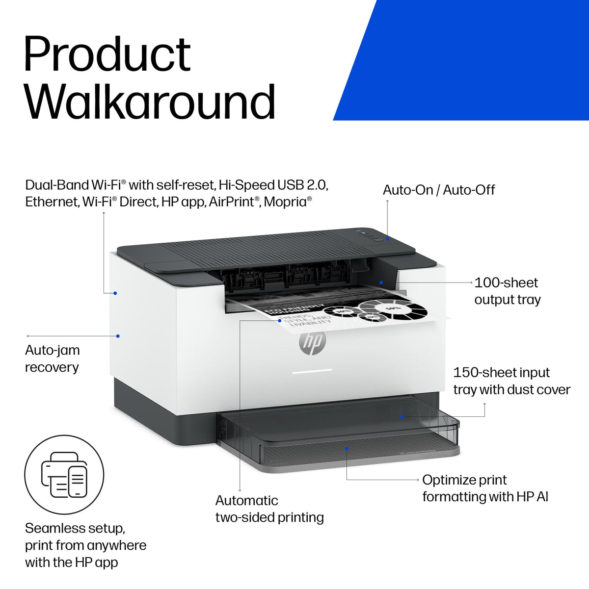 HP - LaserJet M220dw Wireless Black-and-White Compact Laser Printer, AI-Enabled - White