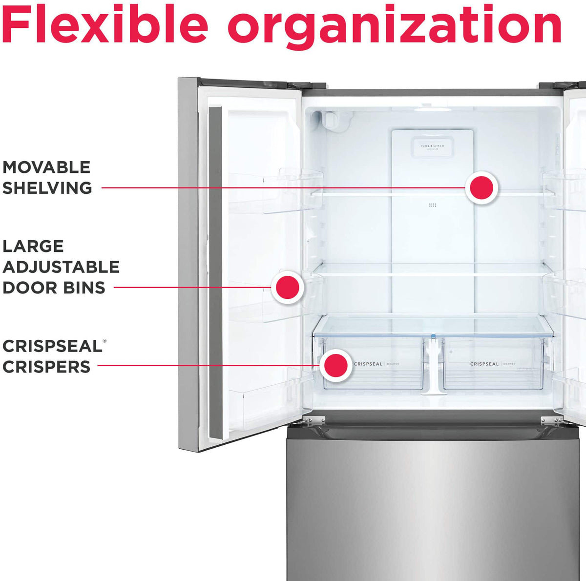 Frigidaire - 35 in. Wide 20 Cu. Ft. Counter Depth French Door Refrigerator with Internal Water Dispenser - Fingerprint-Resistant Stainless Steel Look