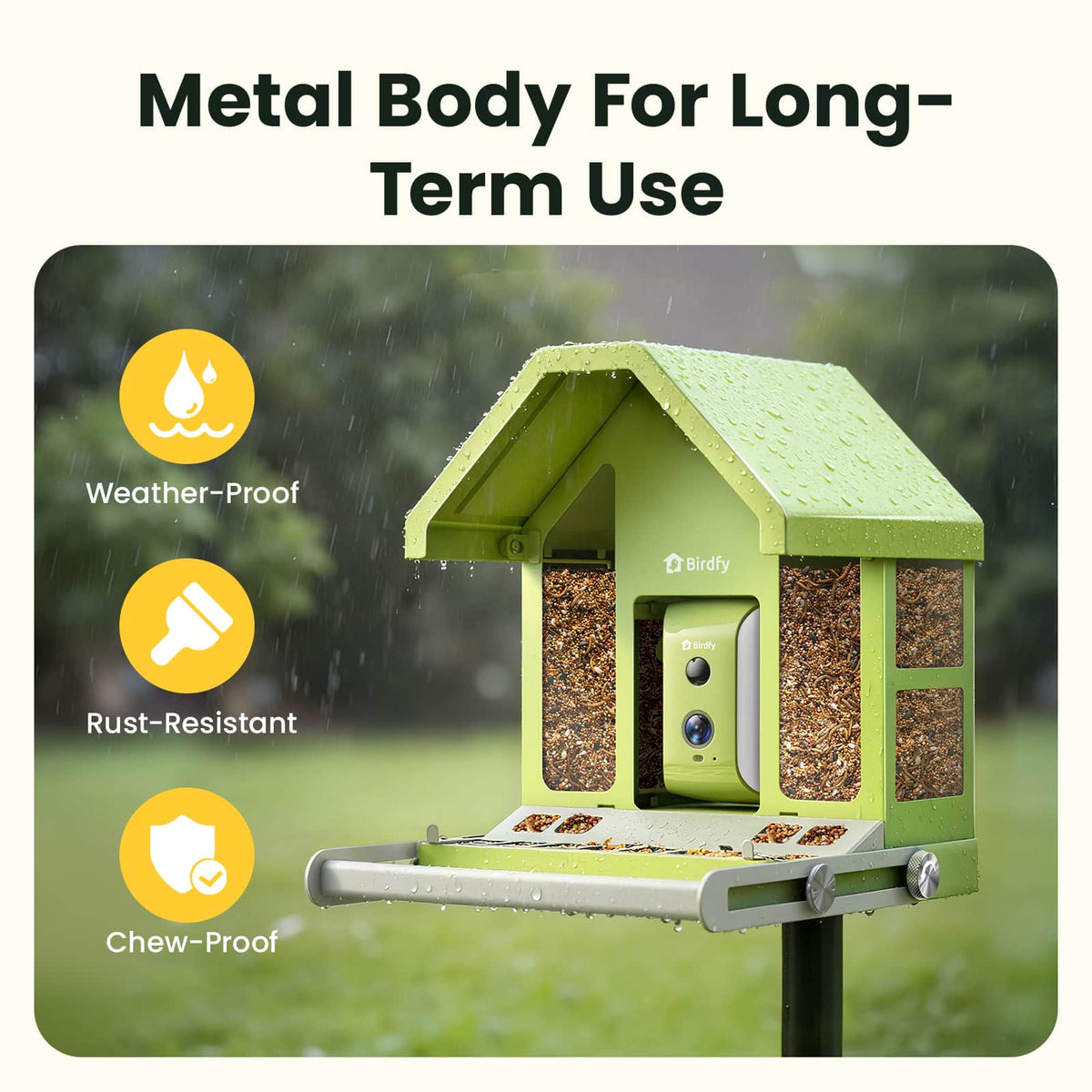 BIRDFY - Smart Bird Feeder with Camera, Durable Metal Bird Feeders for Outdoors, AI Identify Bird Species - Green