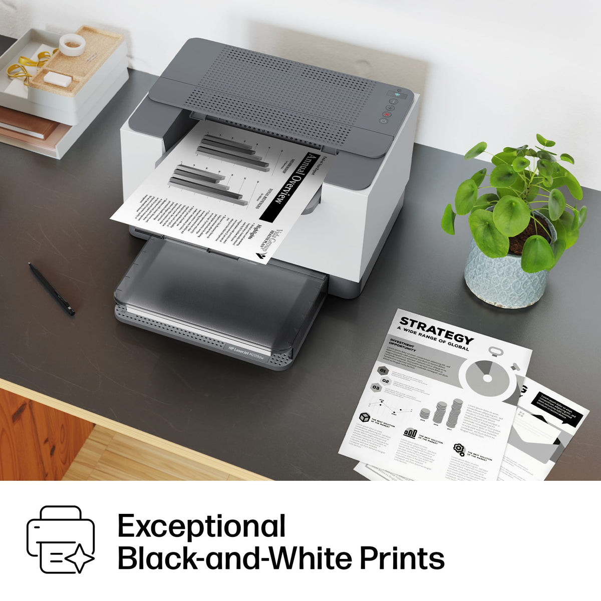 HP - LaserJet M209dw Wireless AI-Enabled Black-and-White Laser Printer - White & Slate