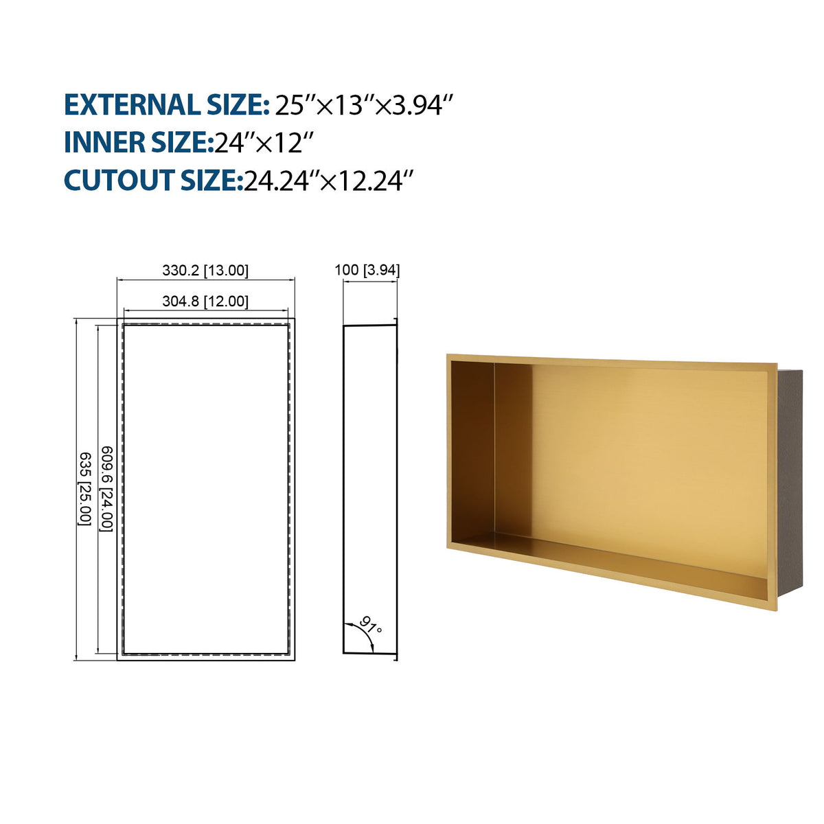 Stainless Steel Shower Niche With Seamless Design For Bathroom Storage