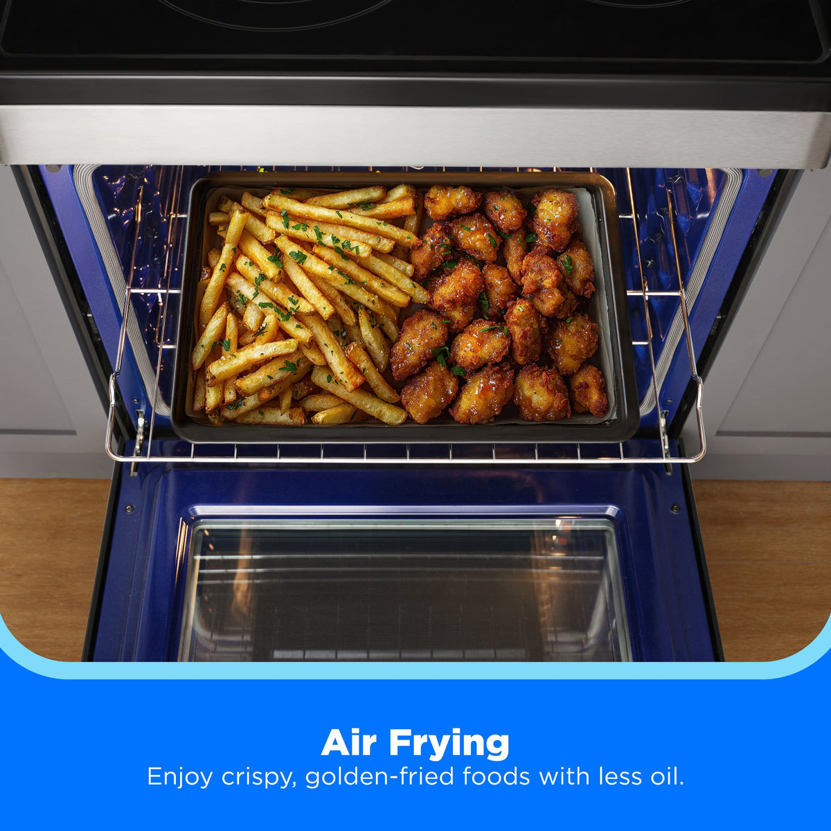 Midea - 30 in. Wide 6.3 cu. ft. 5-Element Freestanding Electric Range with Sapphire Blue Interior, Self Clean, Air Fry, WiFi - Stainless Steel